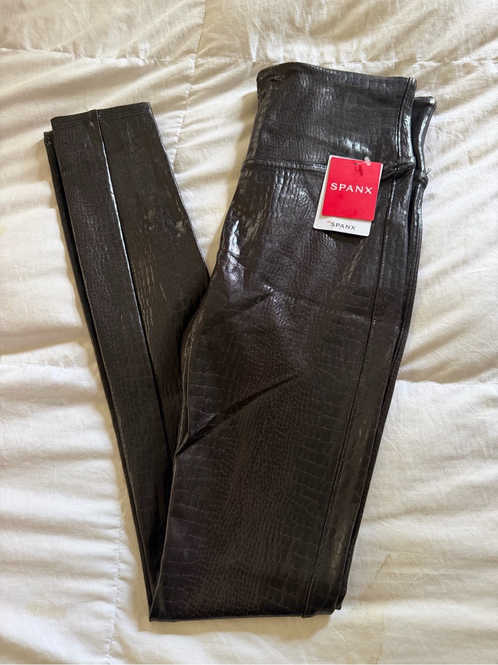 SPANX Croc-Embossed Faux Leather Leggings - Black